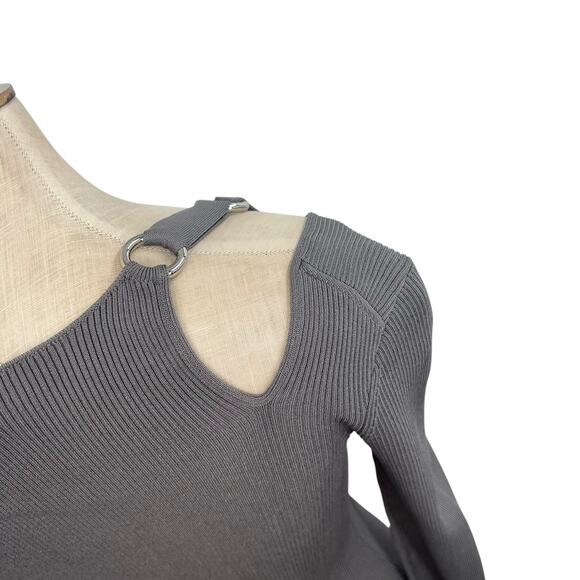 Helmut Lang Ring Shoulder Knit Top Sweater Cut Out Gray Silver Size XS - Picture 5 of 10